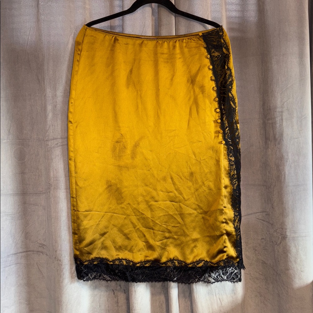 Victoria’s Secret Gold Slip Skirt with Black Lace Trim